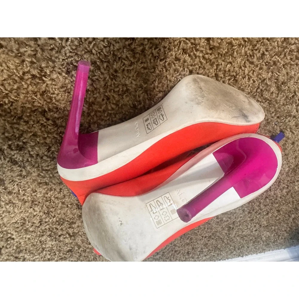 Aldo Neon Orange Sock Boots Peep Toe Stiletto Heel Gogo Retro Zip Womens 9/40